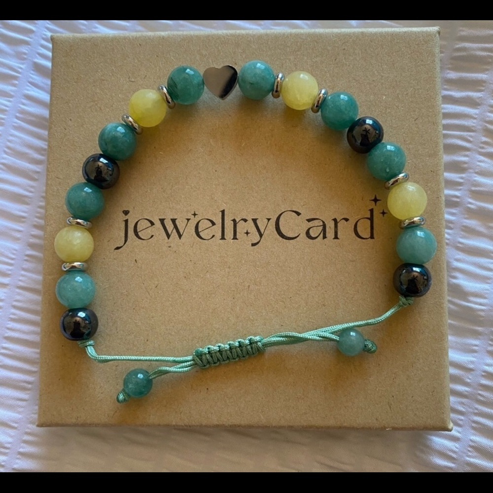 Green & Yellow Jade Bracelet with Hematite